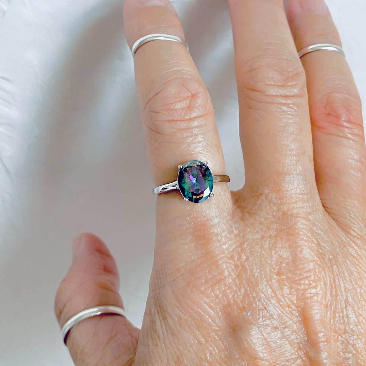 925 Sterling Silver Solitaire Wedding Rainbow Topaz CZ Ring | Engagement Stone Silver Rings