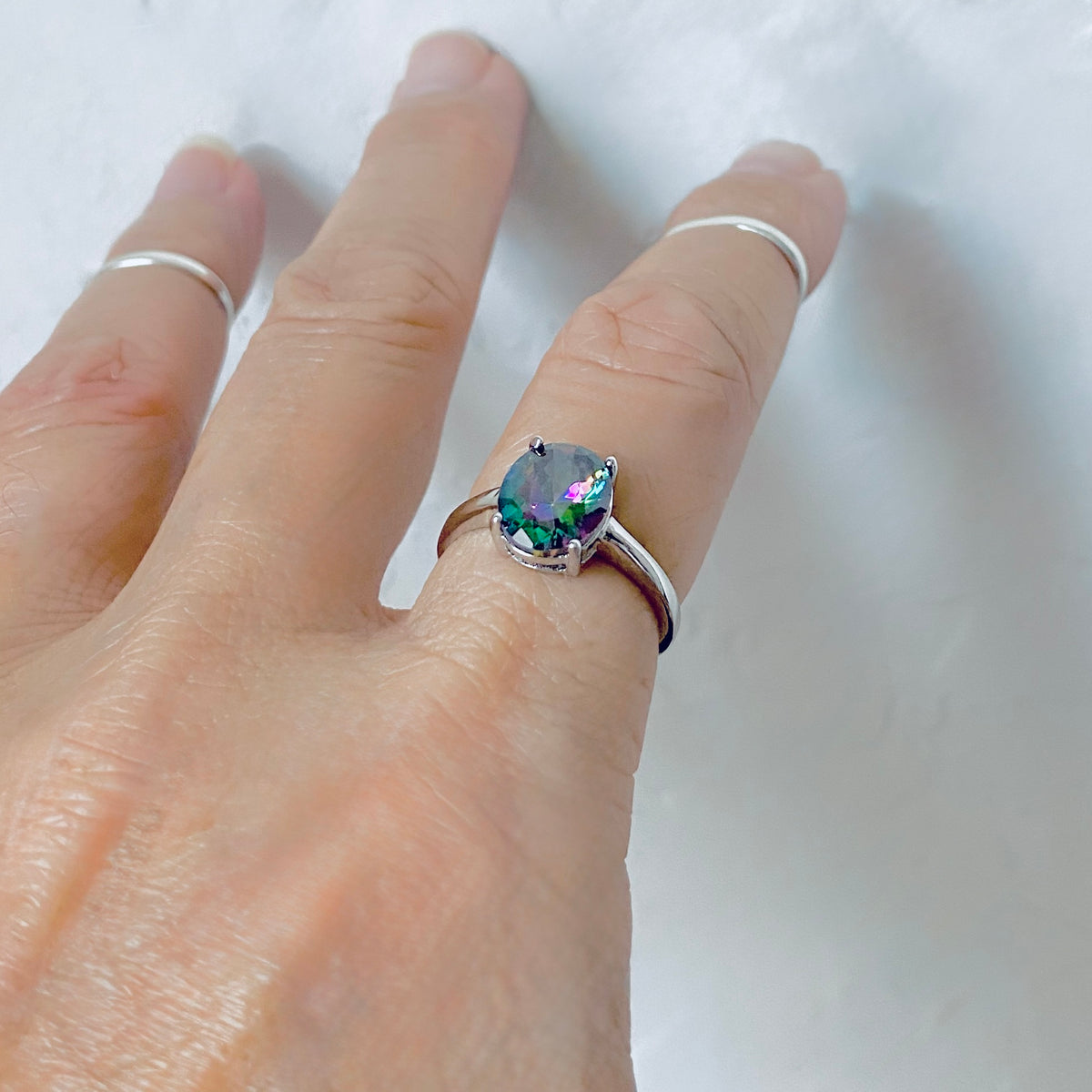 925 Sterling Silver Solitaire Wedding Rainbow Topaz CZ Ring | Engagement Stone Silver Rings