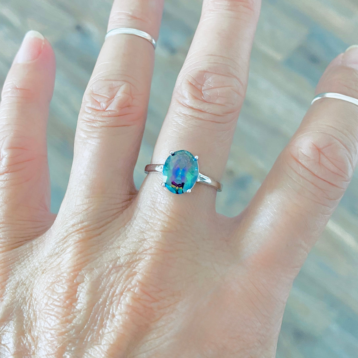 925 Sterling Silver Solitaire Wedding Rainbow Topaz CZ Ring | Engagement Stone Silver Rings
