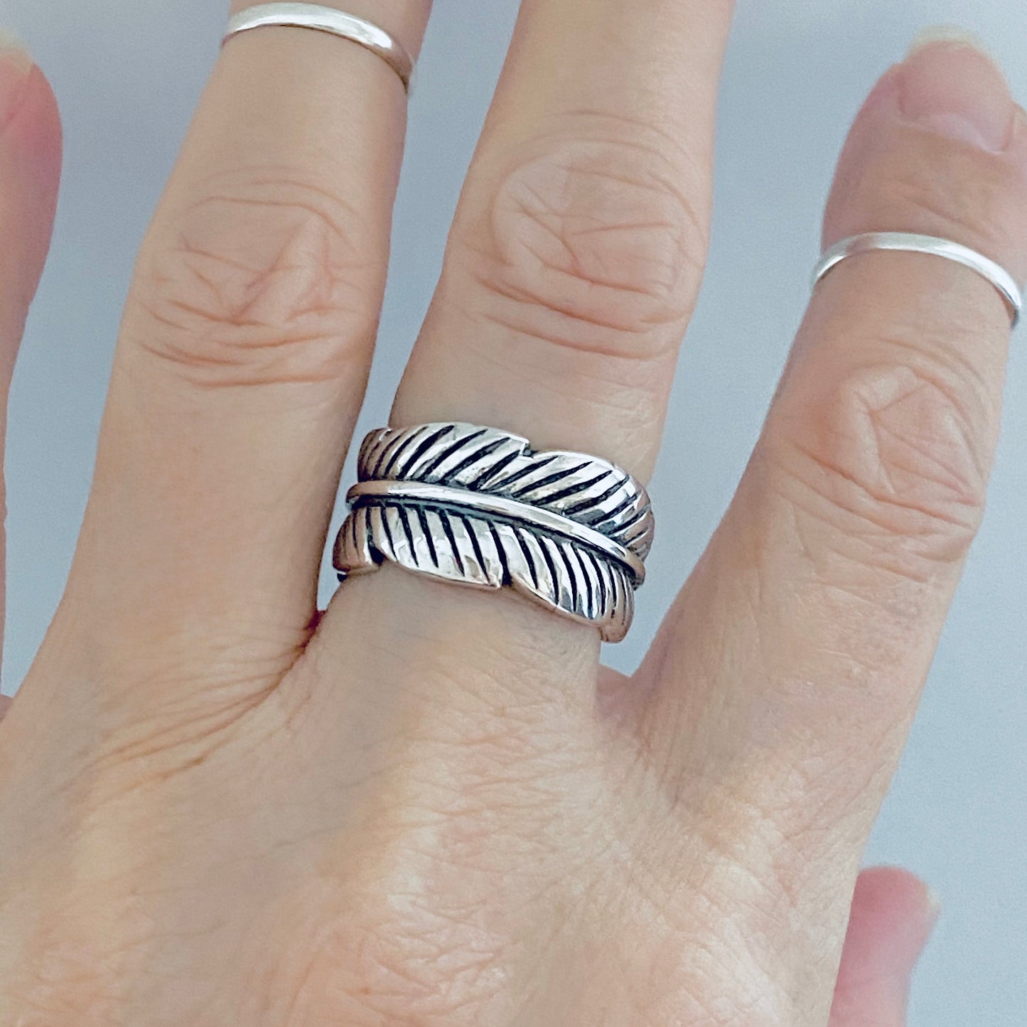 Sterling Silver Thick Wraparound Feather Ring, Statement Boho Jewelry, Angels Wings