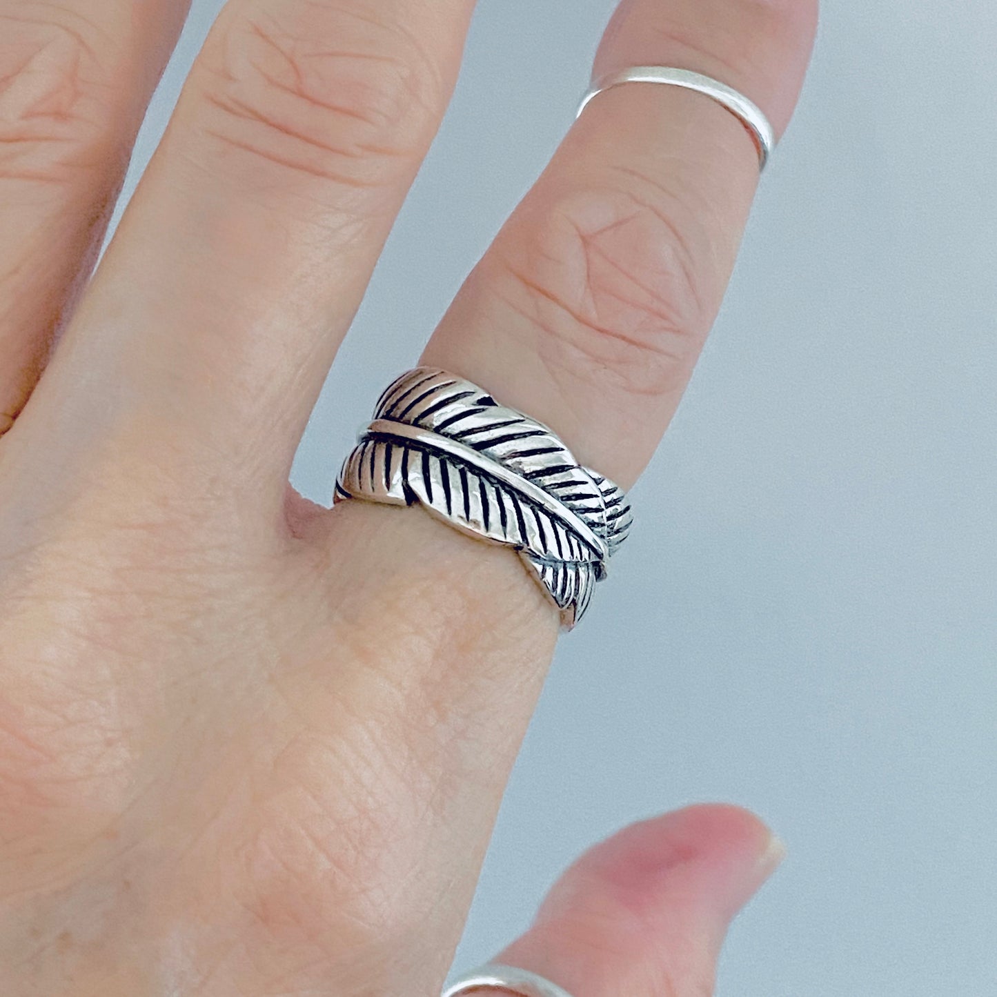 Sterling Silver Thick Wraparound Feather Ring, Statement Boho Jewelry, Angels Wings