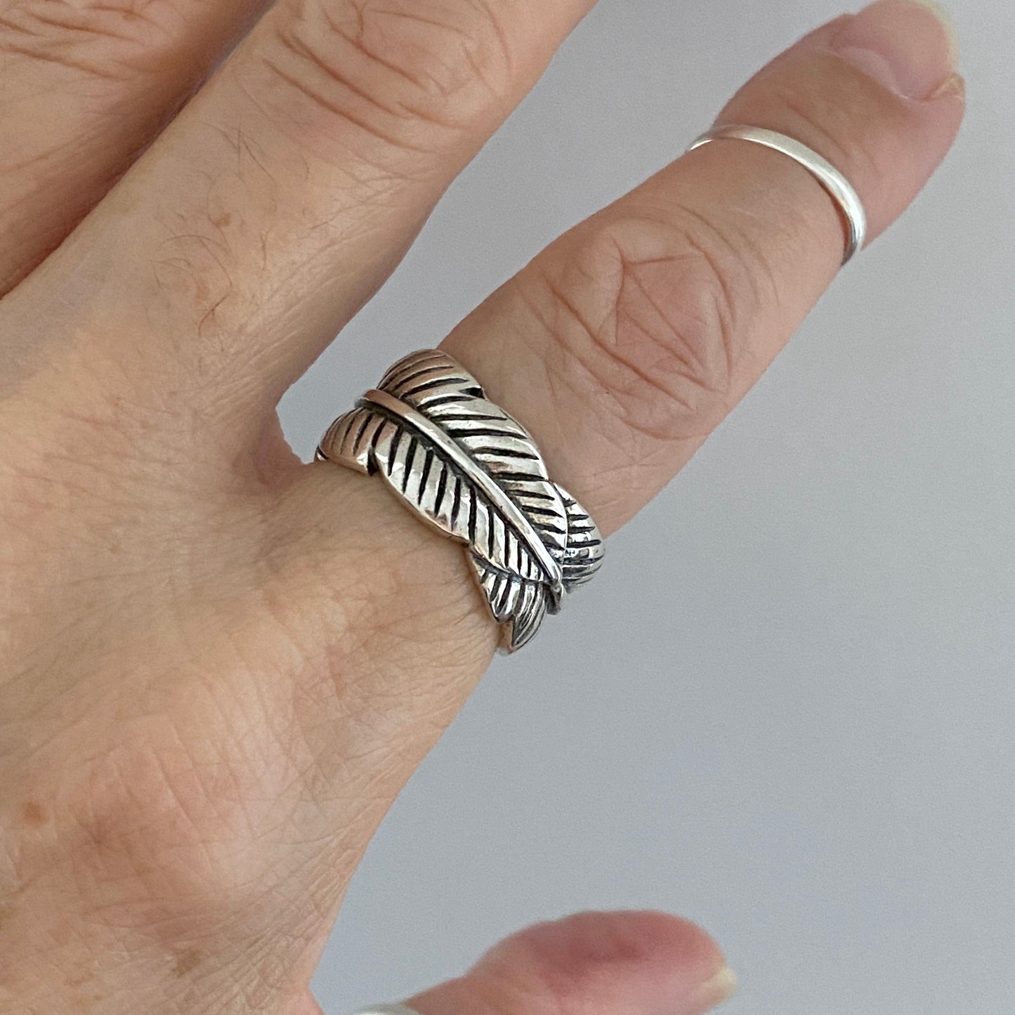 Sterling Silver Thick Wraparound Feather Ring, Statement Silver Rings, Leaf Ring