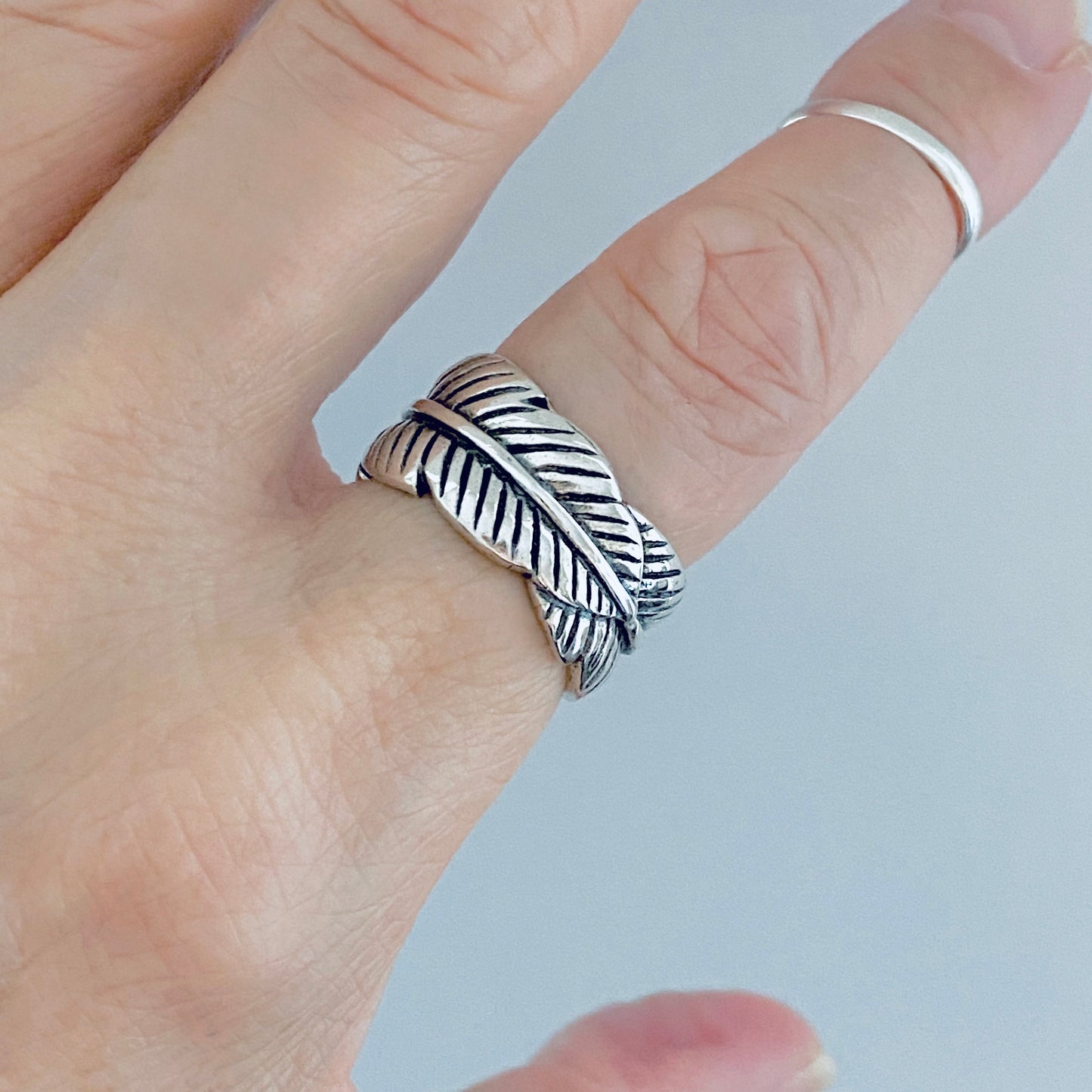 Sterling Silver Thick Wraparound Feather Ring, Statement Boho Jewelry, Angels Wings