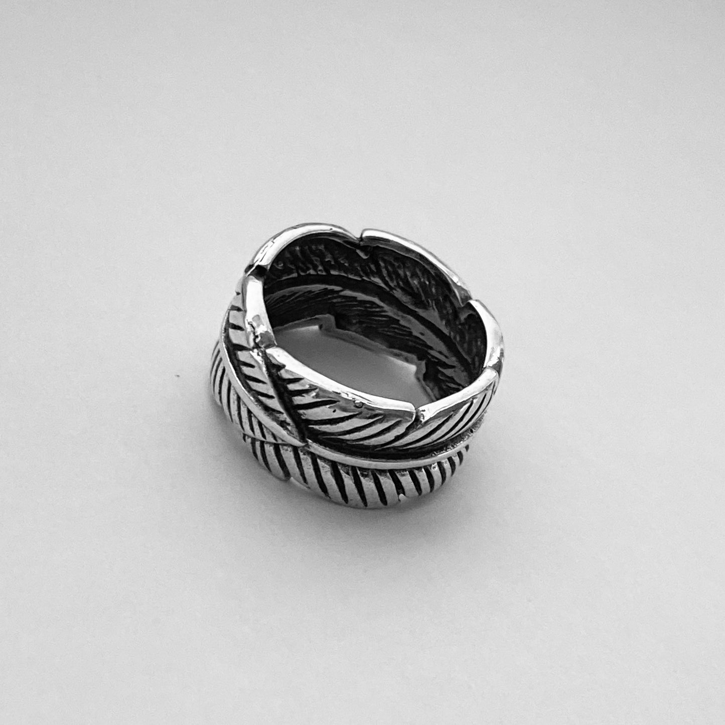 Sterling Silver Thick Wraparound Feather Ring, Statement Silver Rings, Leaf Ring