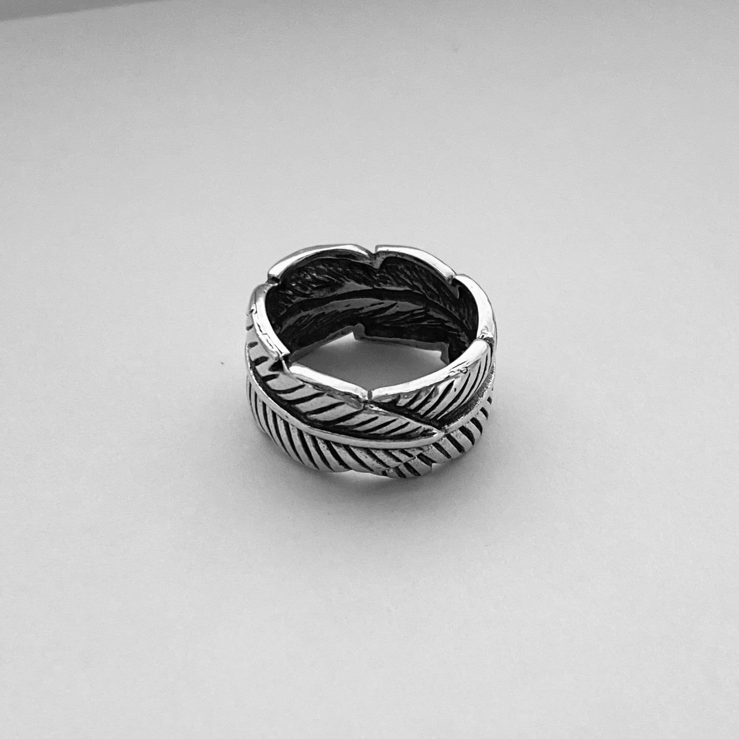 Sterling Silver Thick Wraparound Feather Ring, Statement Silver Rings, Leaf Ring