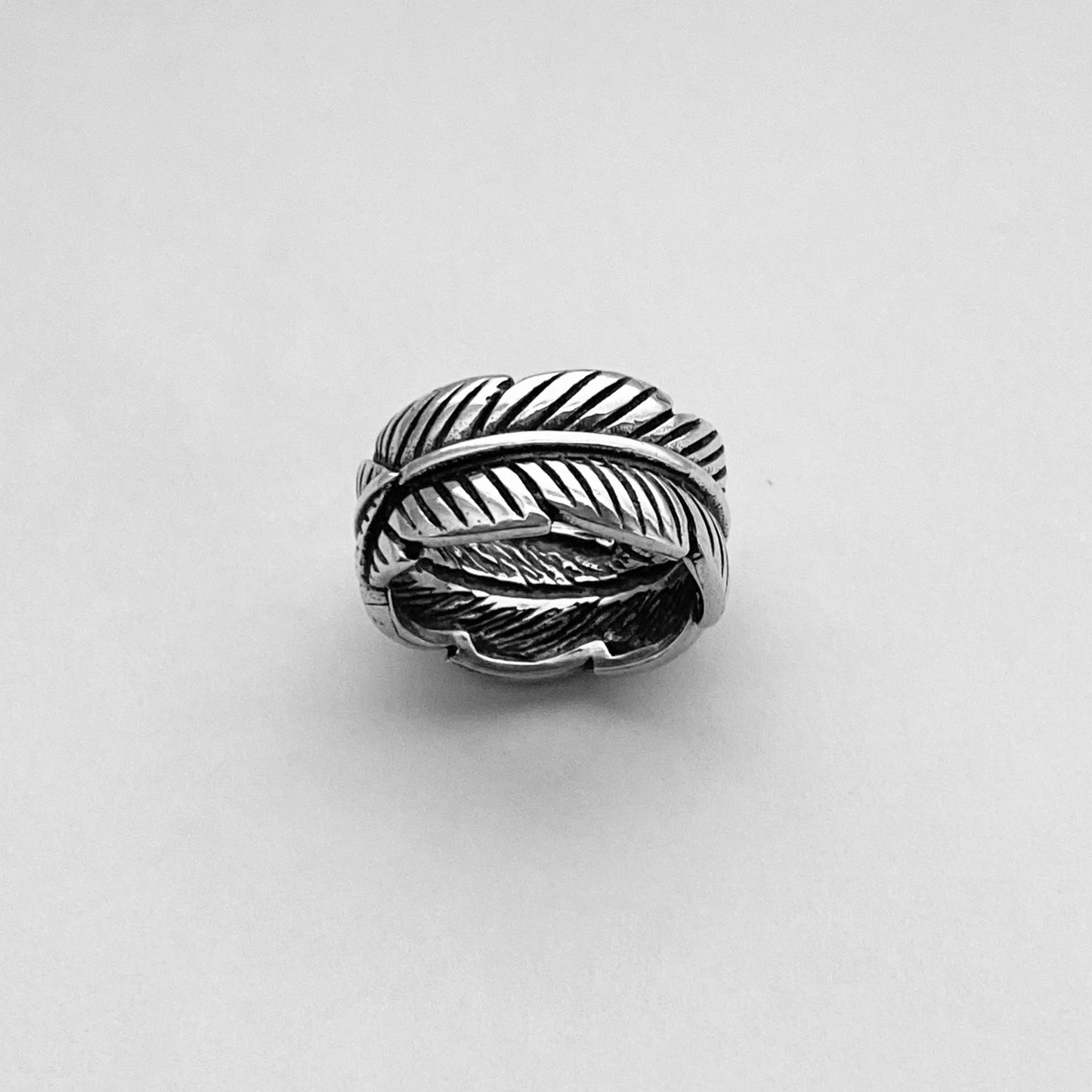 Sterling Silver Thick Wraparound Feather Ring, Statement Silver Rings, Leaf Ring