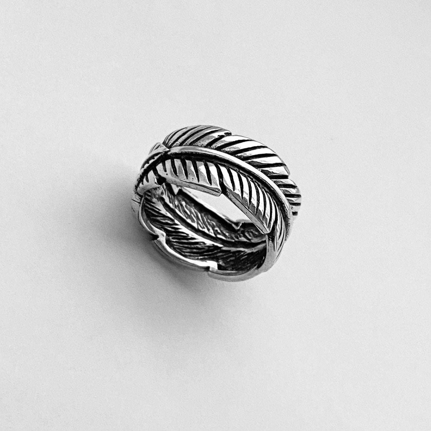 Sterling Silver Thick Wraparound Feather Ring, Statement Silver Rings, Leaf Ring