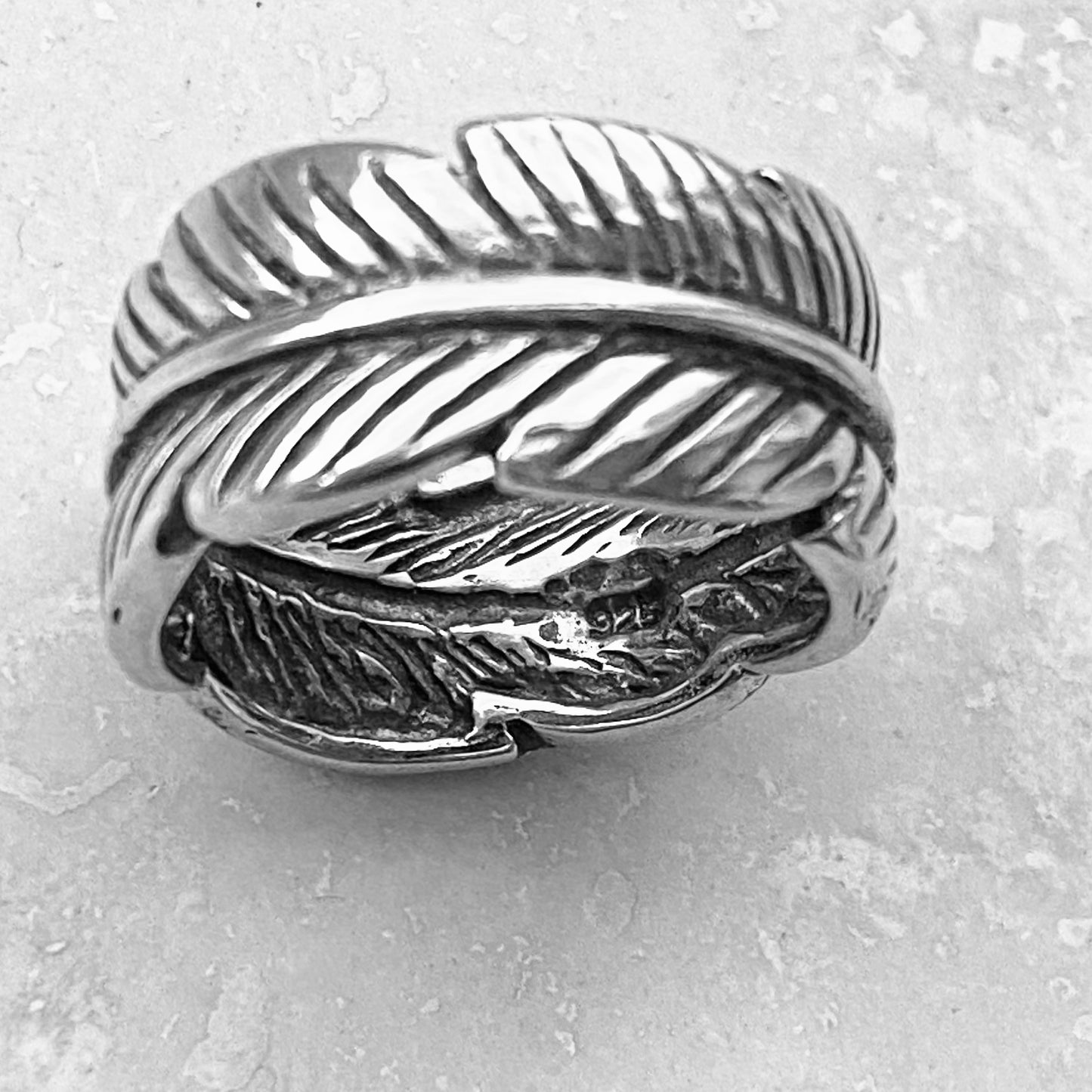 Sterling Silver Thick Wraparound Feather Ring, Statement Silver Rings, Leaf Ring