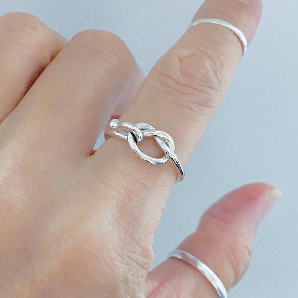925 Sterling Silver Pretzel Knot Ring with Hook | Dainty Love Knots Ring