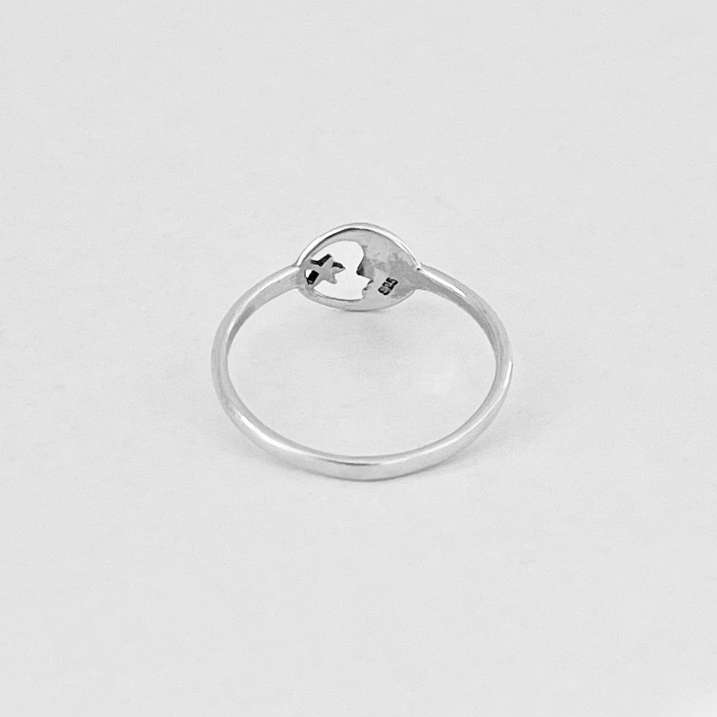 925 Sterling Silver Dainty Moon Face & Star Ring | Celestial Silver Rings