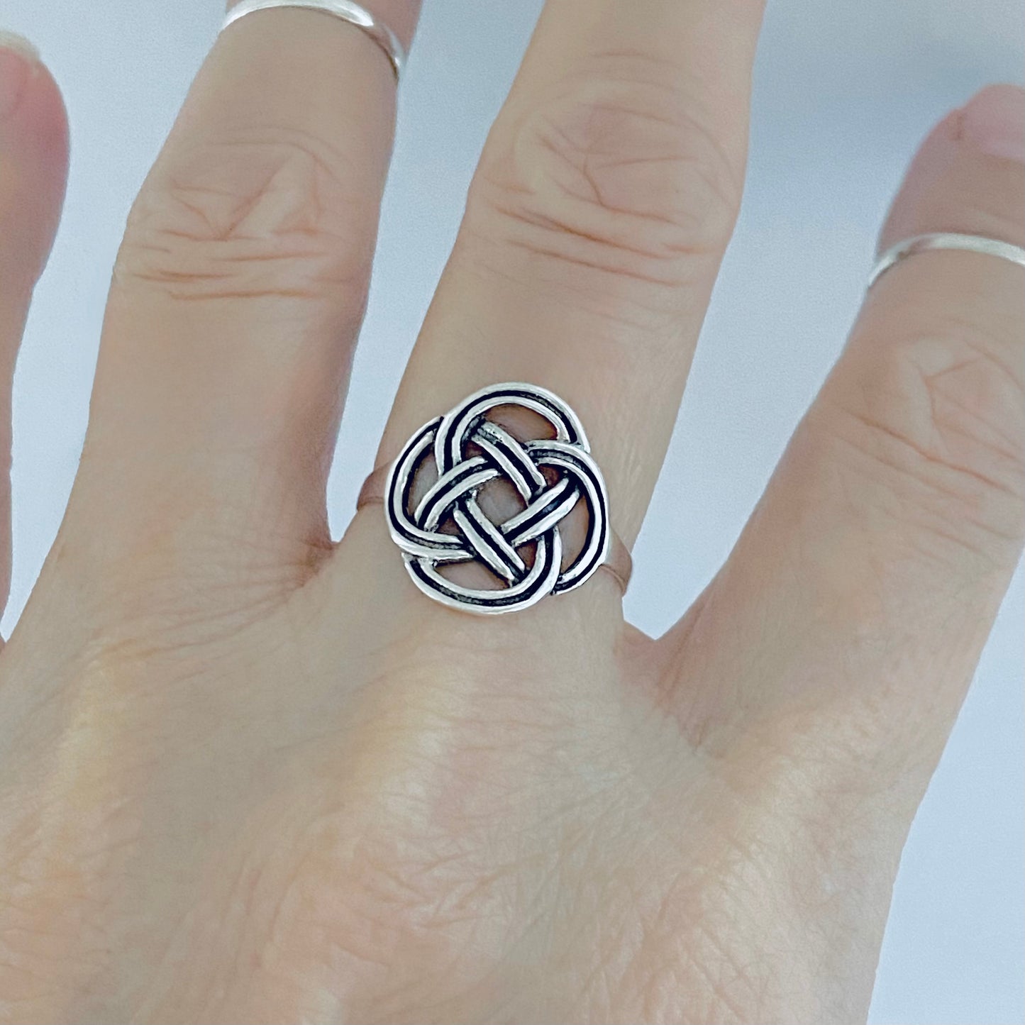 Sterling Silver Round Thin Celtic Knot Ring, Minimalist Rings, Weave Jewelry