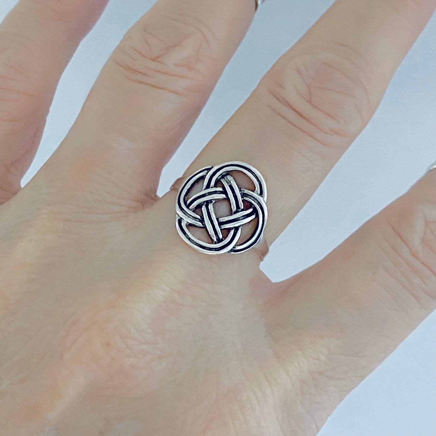 Sterling Silver Round Thin Celtic Knot Ring, Minimalist Rings, Weave Jewelry