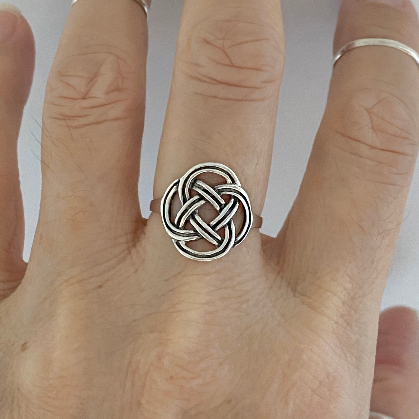 Sterling Silver Round Thin Celtic Knot Ring, Minimalist Celtic Silver Rings