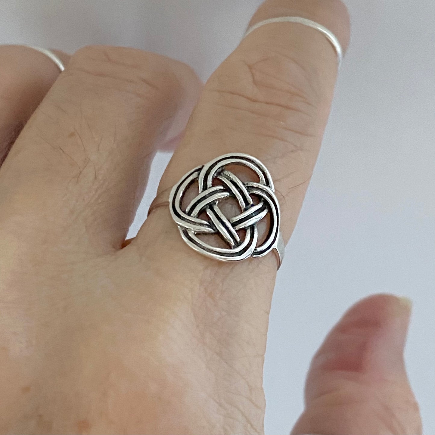 Sterling Silver Round Thin Celtic Knot Ring, Minimalist Celtic Silver Rings