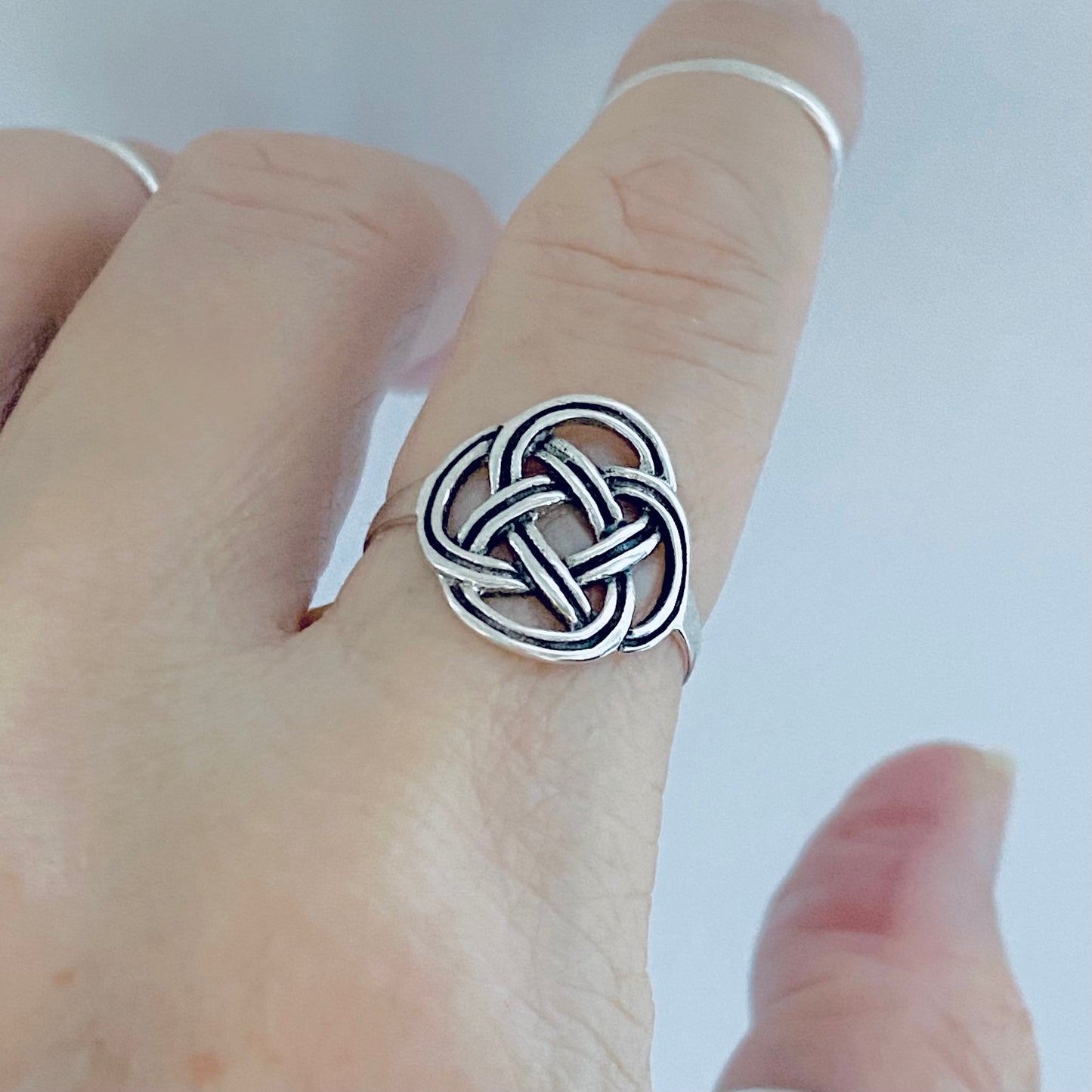 Sterling Silver Round Thin Celtic Knot Ring, Minimalist Rings, Weave Jewelry