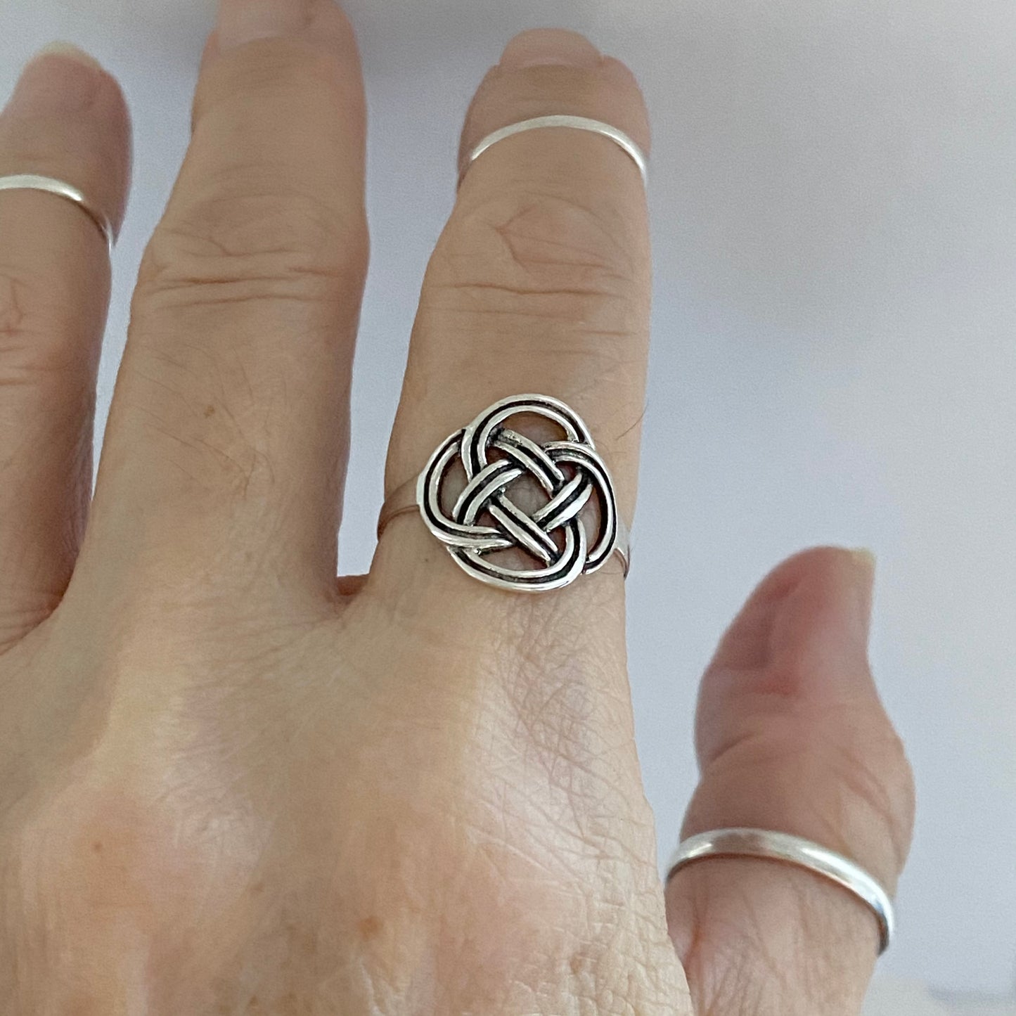 Sterling Silver Round Thin Celtic Knot Ring, Minimalist Celtic Silver Rings