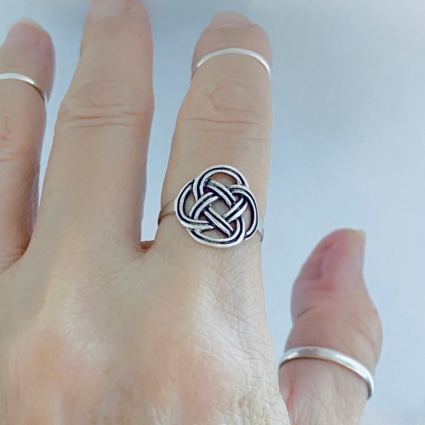 Sterling Silver Round Thin Celtic Knot Ring, Minimalist Rings, Weave Jewelry