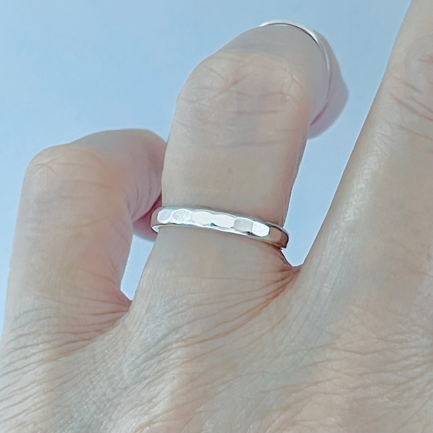 Sterling Silver 2mm Hammered Band Ring – Dainty Stackable Pinky Silver Bands