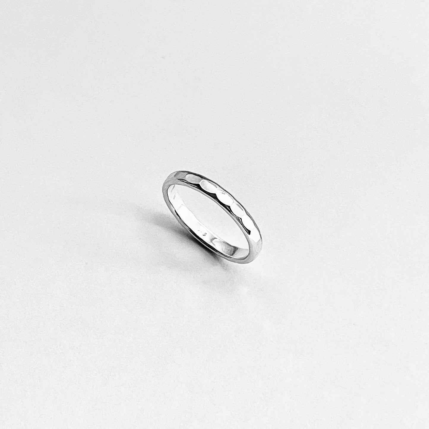 Sterling Silver 2mm Hammered Band Ring – Dainty Stackable Pinky Silver Bands