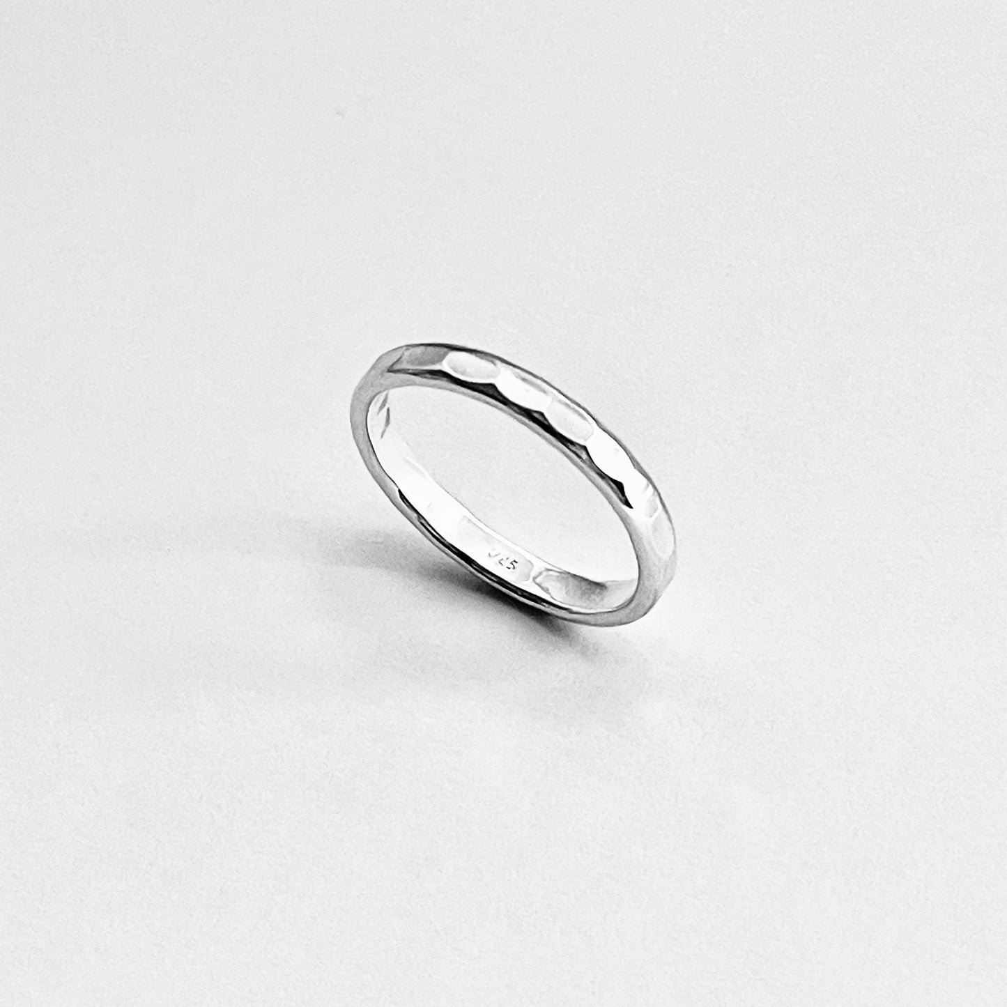 Sterling Silver 2mm Hammered Band Ring – Dainty Stackable Pinky Silver Bands