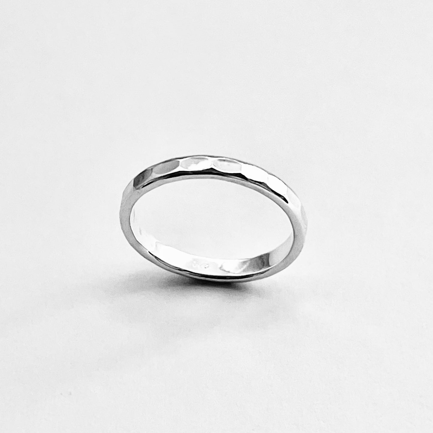 Sterling Silver 2mm Hammered Band Ring – Dainty Stackable Pinky Silver Bands
