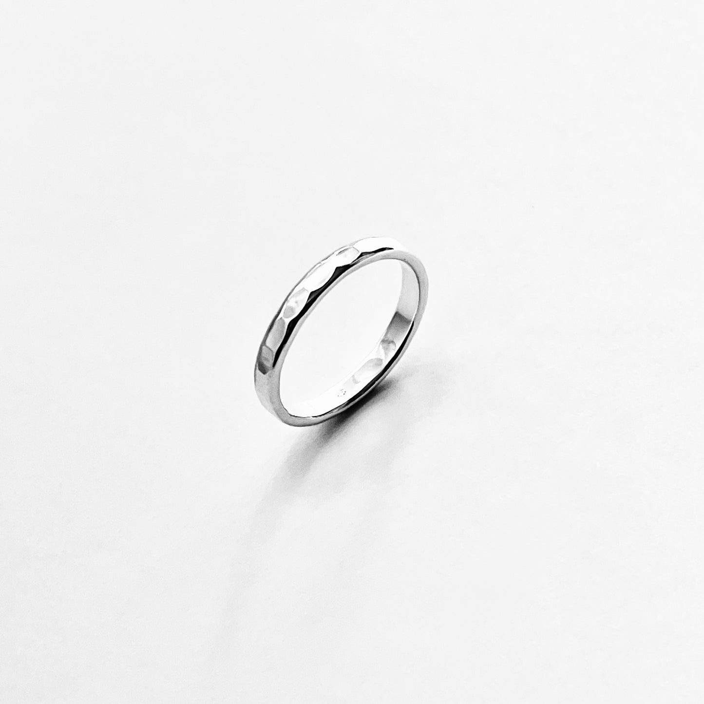 Sterling Silver 2mm Hammered Band Ring – Dainty Stackable Pinky Silver Bands