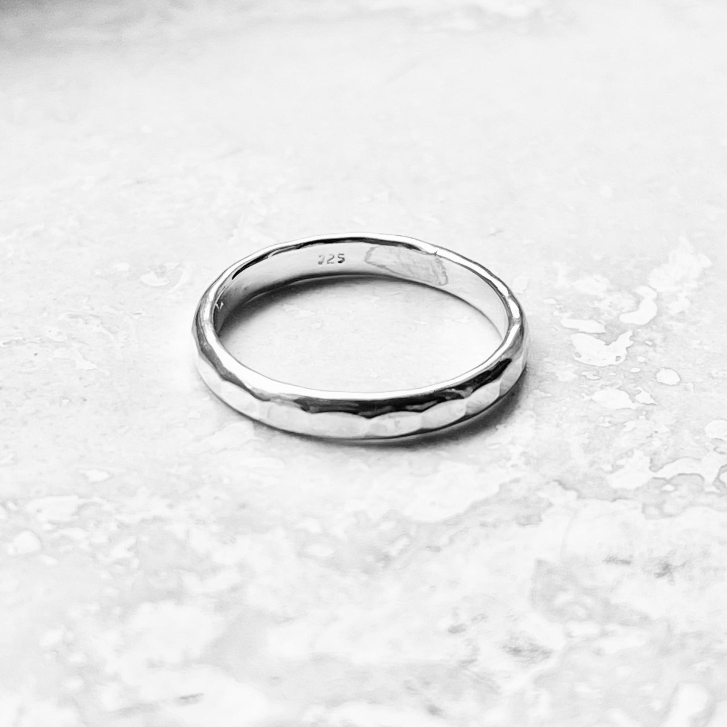 Sterling Silver 2mm Hammered Band Ring – Dainty Stackable Pinky Silver Bands
