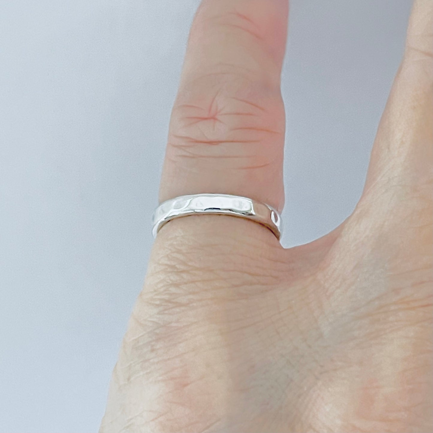 Sterling Silver 2mm Hammered Band Ring – Dainty Stackable Pinky Silver Bands