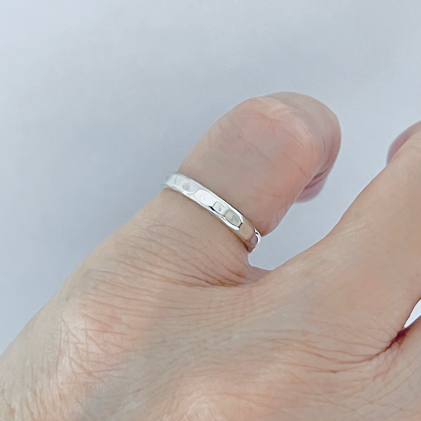 Sterling Silver 2mm Hammered Band Ring – Dainty Stackable Pinky Silver Bands