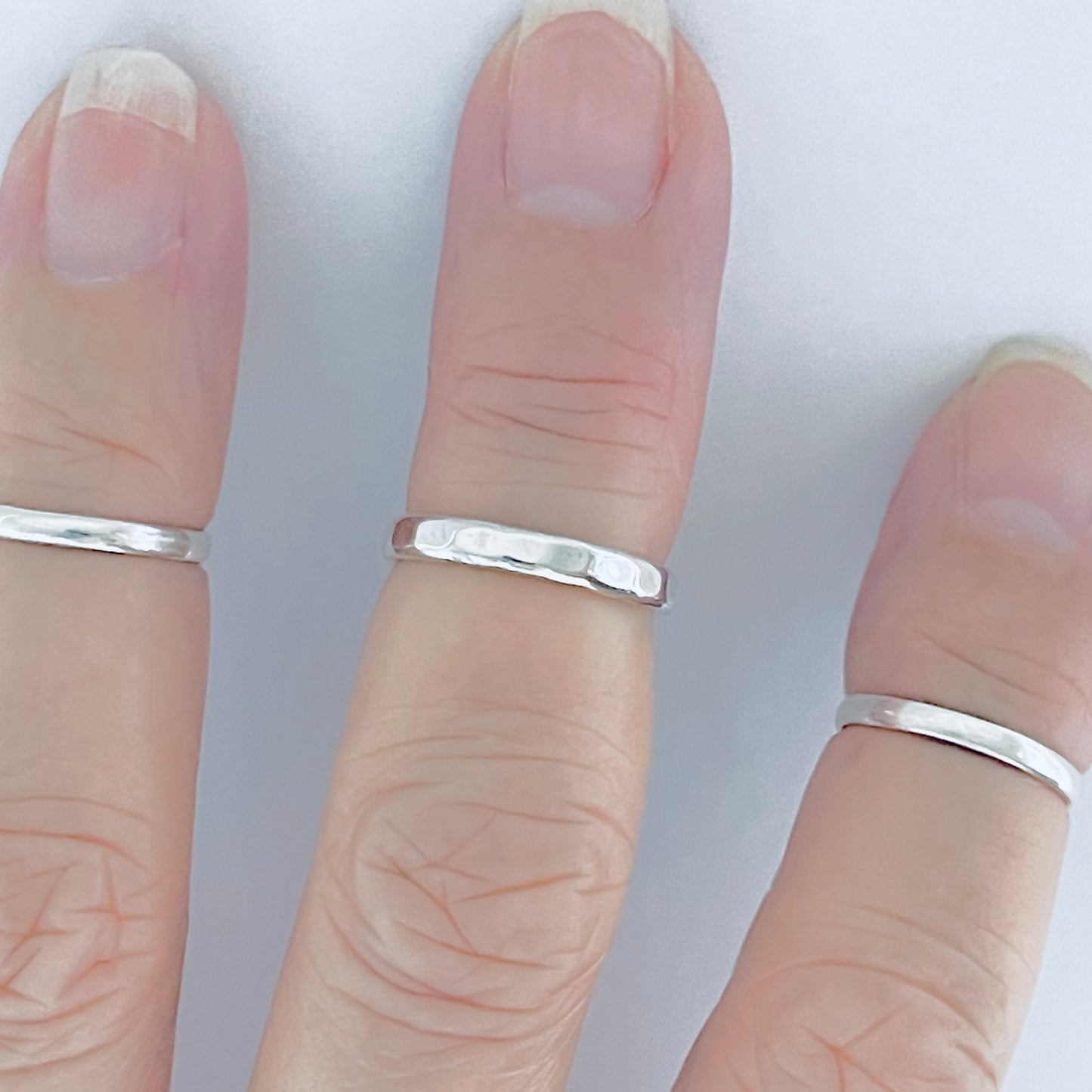 Sterling Silver 2mm Hammered Band Ring – Dainty Stackable Pinky Silver Bands