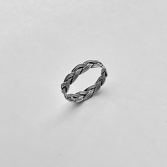 Sterling Silver Thin Braided Ring, Weave Silver Ring, Silver Band