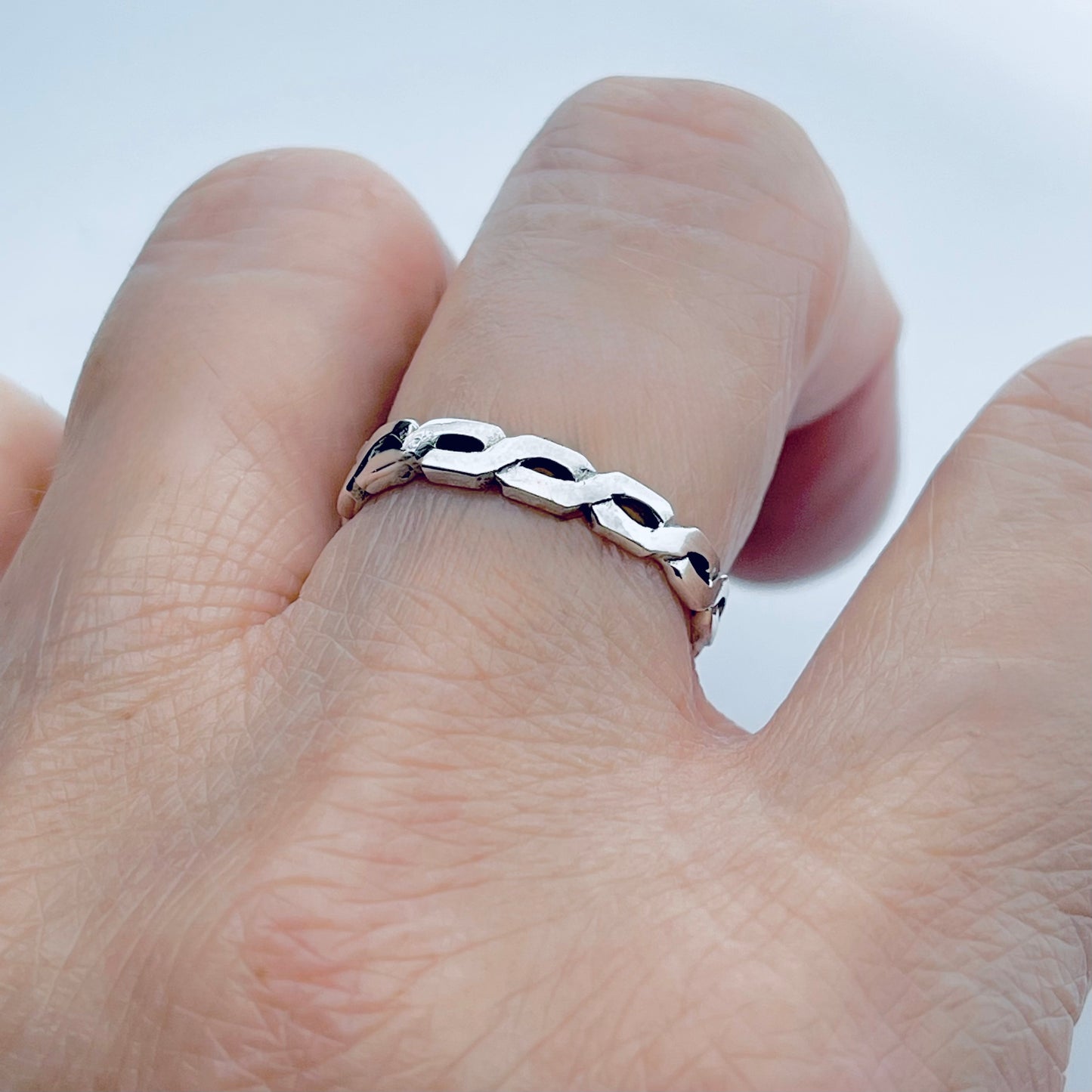 Sterling Silver Square Eternity Infinity Ring, Love Bands, Link Chain Jewelry