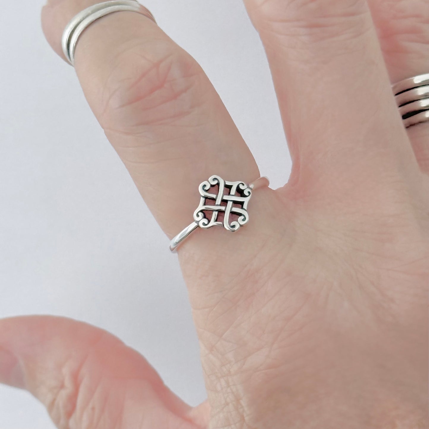 925 Sterling Silver Small Quadruple Celtic Heart Ring | Trinity Love Knots Silver Rings