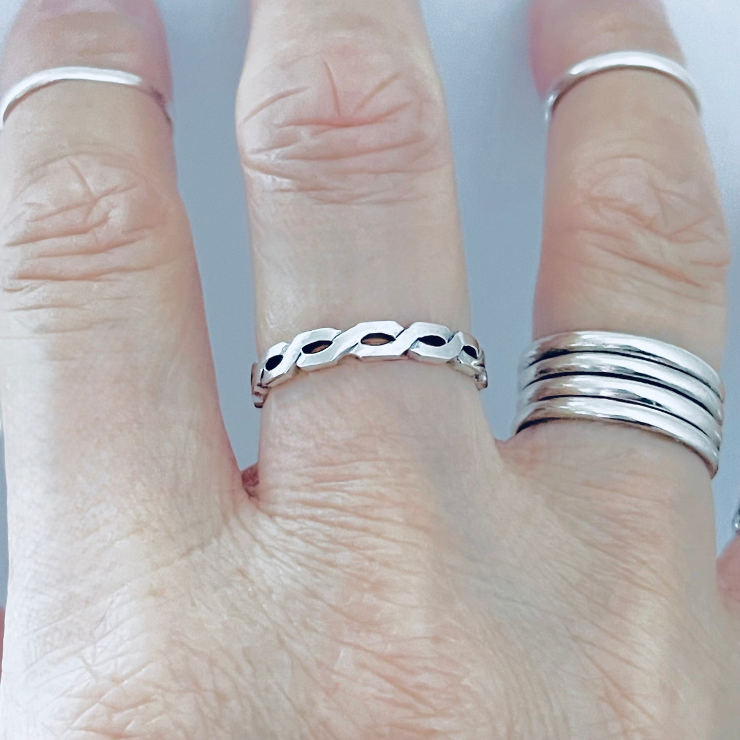Sterling Silver Square Eternity Infinity Ring, Love Bands, Link Chain Jewelry