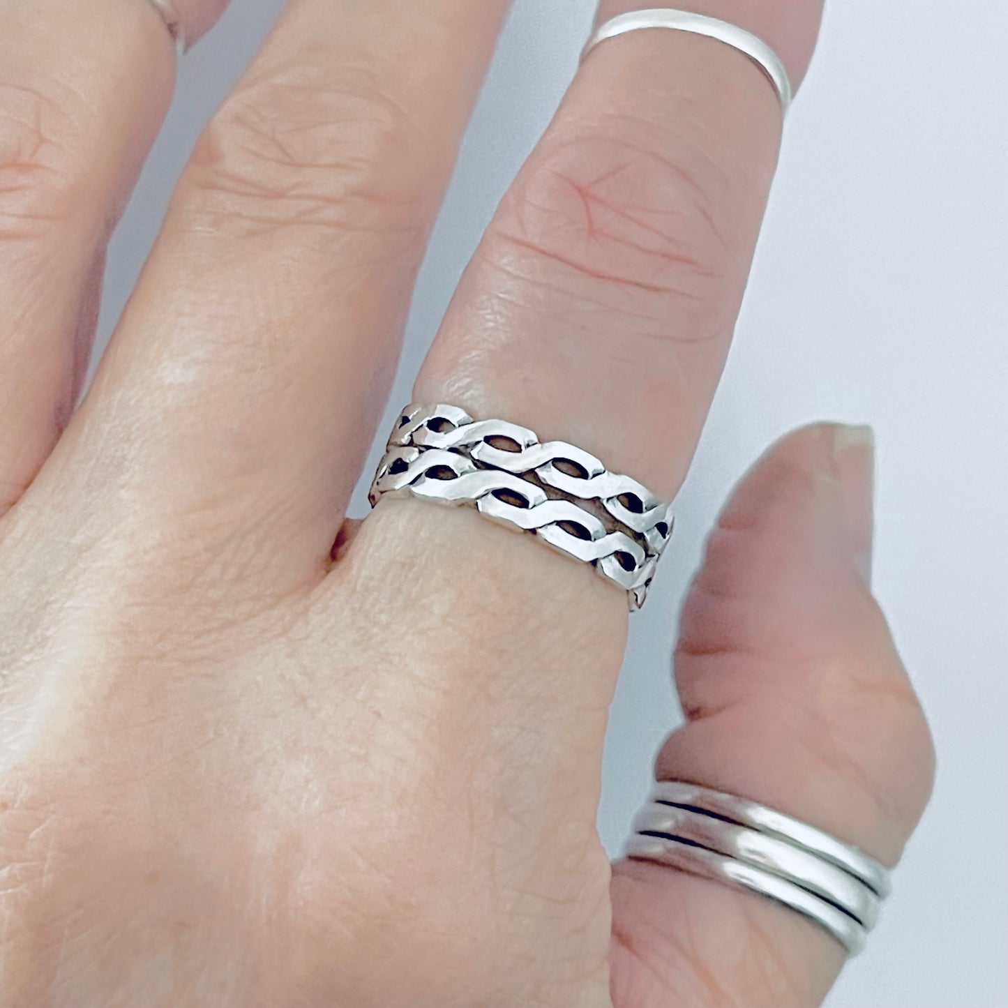 Sterling Silver Square Eternity Infinity Ring, Love Bands, Link Chain Jewelry