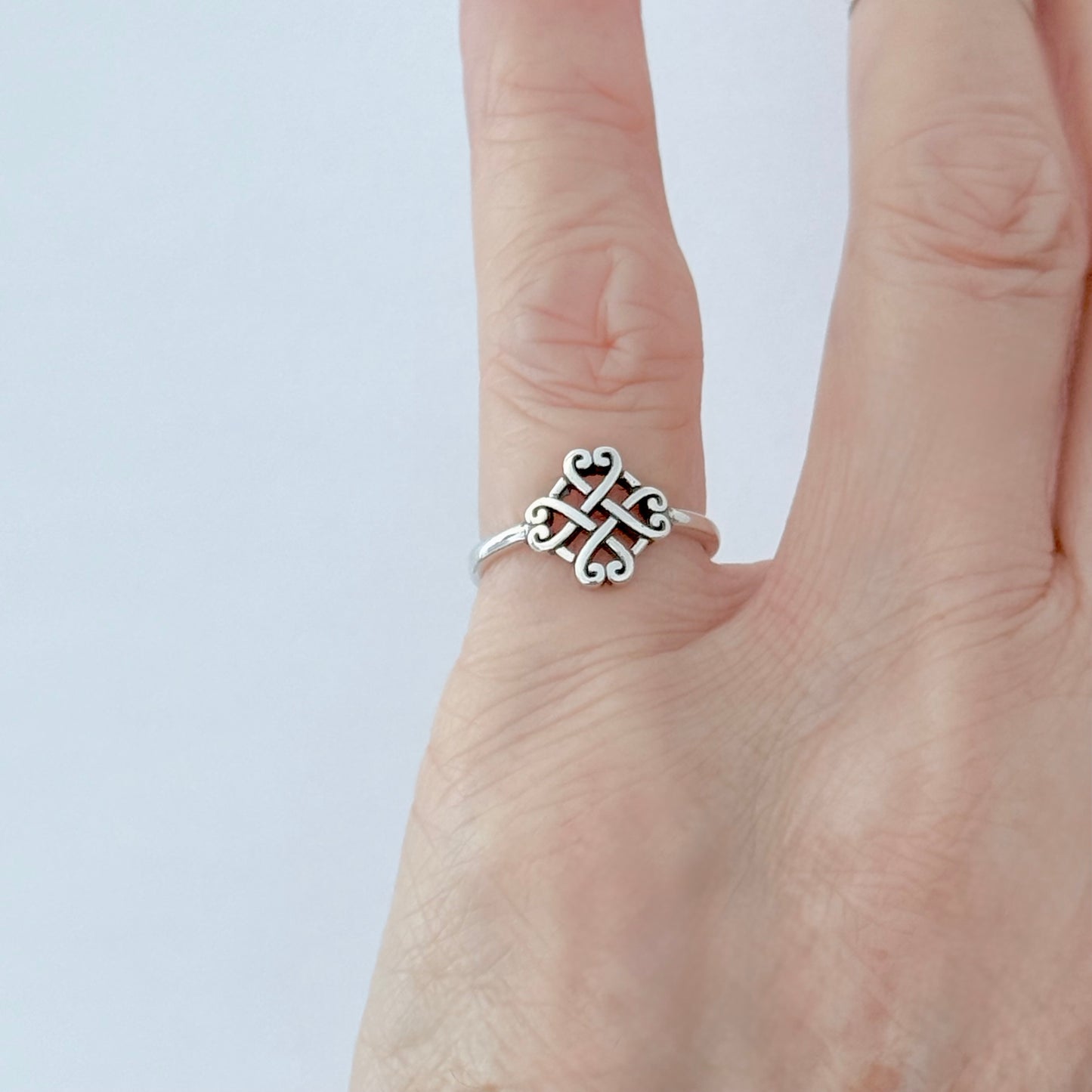 925 Sterling Silver Small Quadruple Celtic Heart Ring | Trinity Love Knots Silver Rings