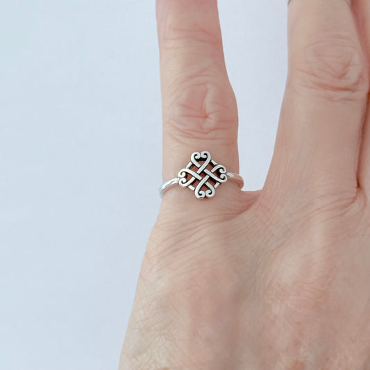 925 Sterling Silver Small Quadruple Celtic Heart Ring | Trinity Love Knots Silver Rings