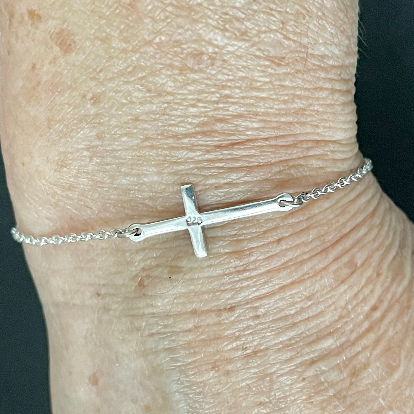 Sterling Silver Minimalist Cross Bracelet, Silver Bracelet, Religious Bracelets