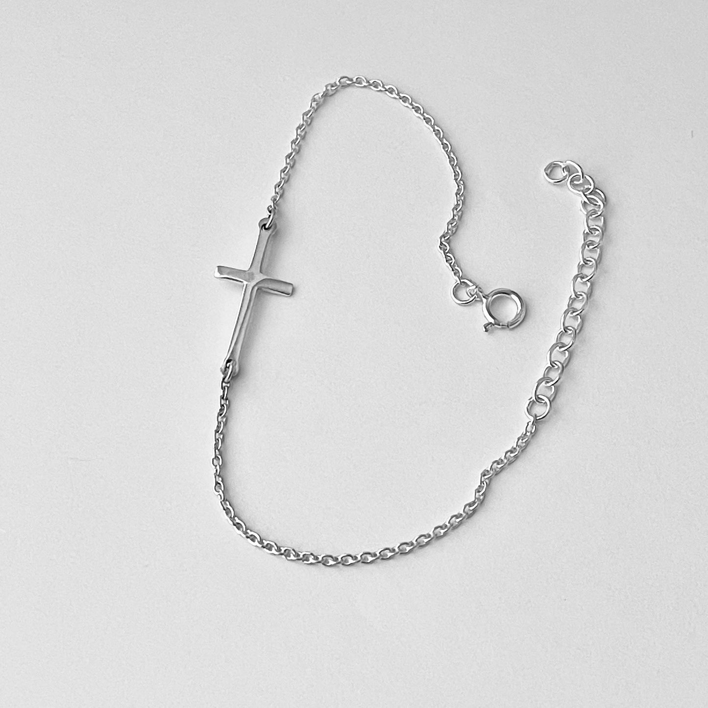 Sterling Silver Minimalist Cross Bracelet, Silver Bracelet, Religious Bracelets