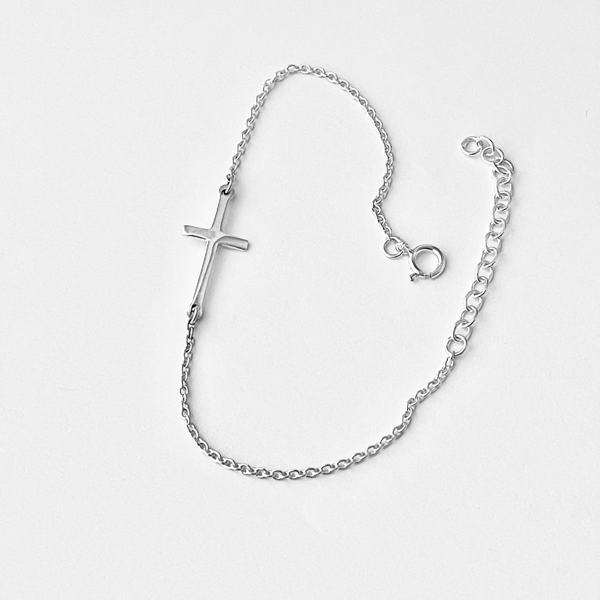 925 Sterling Silver Minimalist Cross Bracelet | Delicate Religious Faith Silver Chain Bracelets