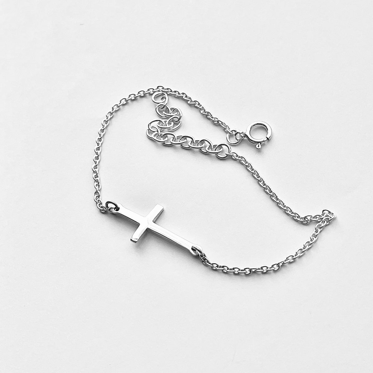 925 Sterling Silver Minimalist Cross Bracelet | Delicate Religious Faith Silver Chain Bracelets