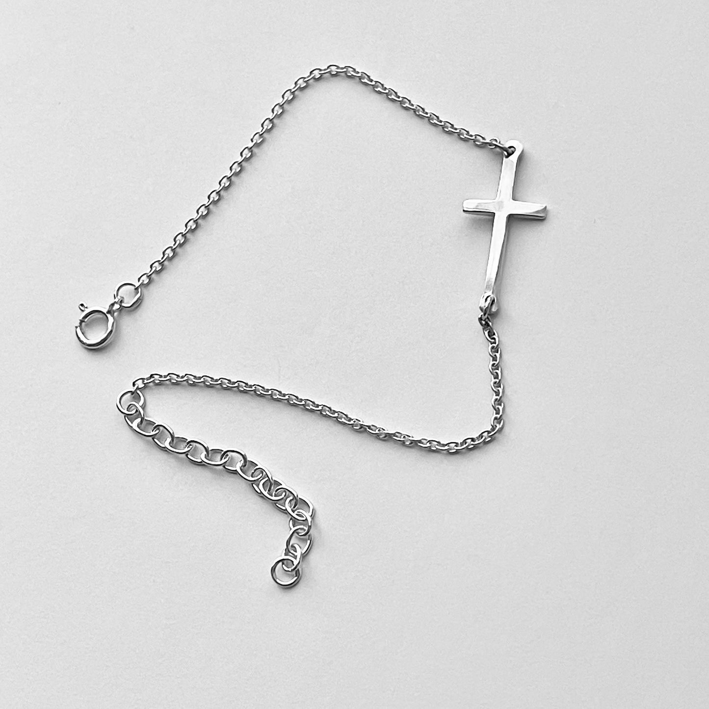 Sterling Silver Minimalist Cross Bracelet, Silver Bracelet, Religious Bracelets