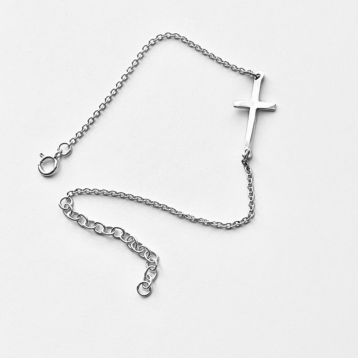 925 Sterling Silver Minimalist Cross Bracelet | Delicate Religious Faith Silver Chain Bracelets