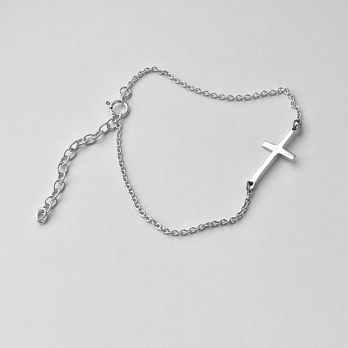 Sterling Silver Minimalist Cross Bracelet, Silver Bracelet, Religious Bracelets