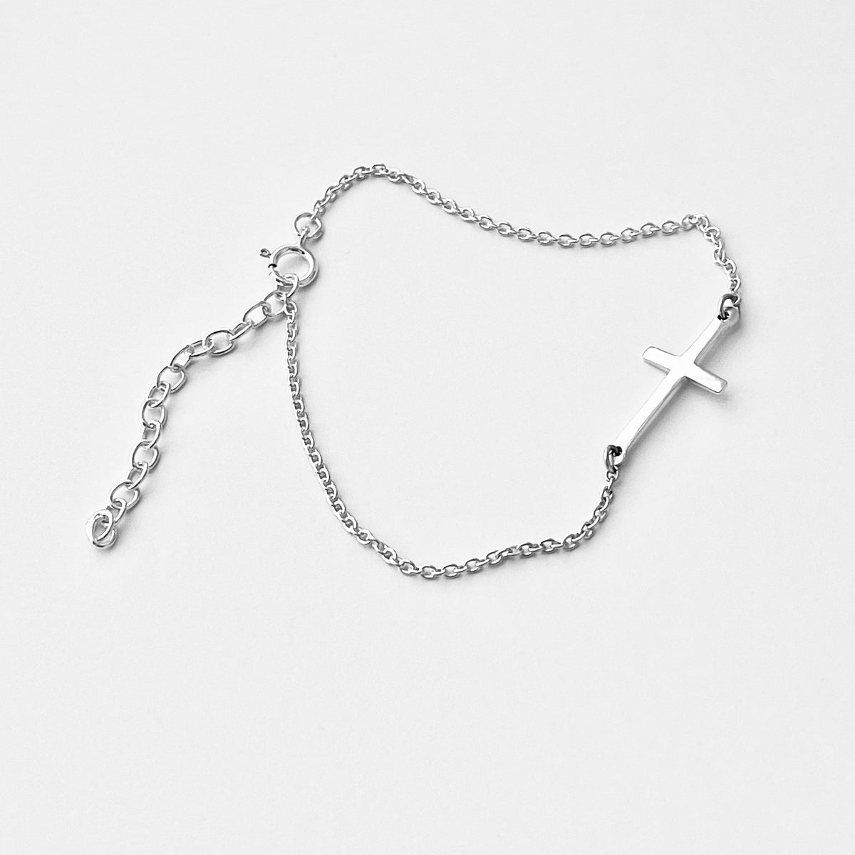 925 Sterling Silver Minimalist Cross Bracelet | Delicate Religious Faith Silver Chain Bracelets