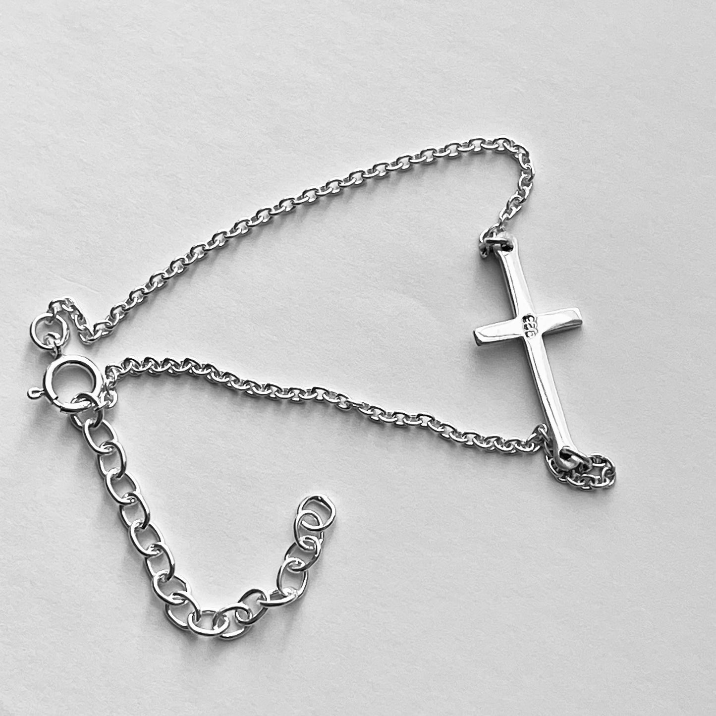 Sterling Silver Minimalist Cross Bracelet, Silver Bracelet, Religious Bracelets