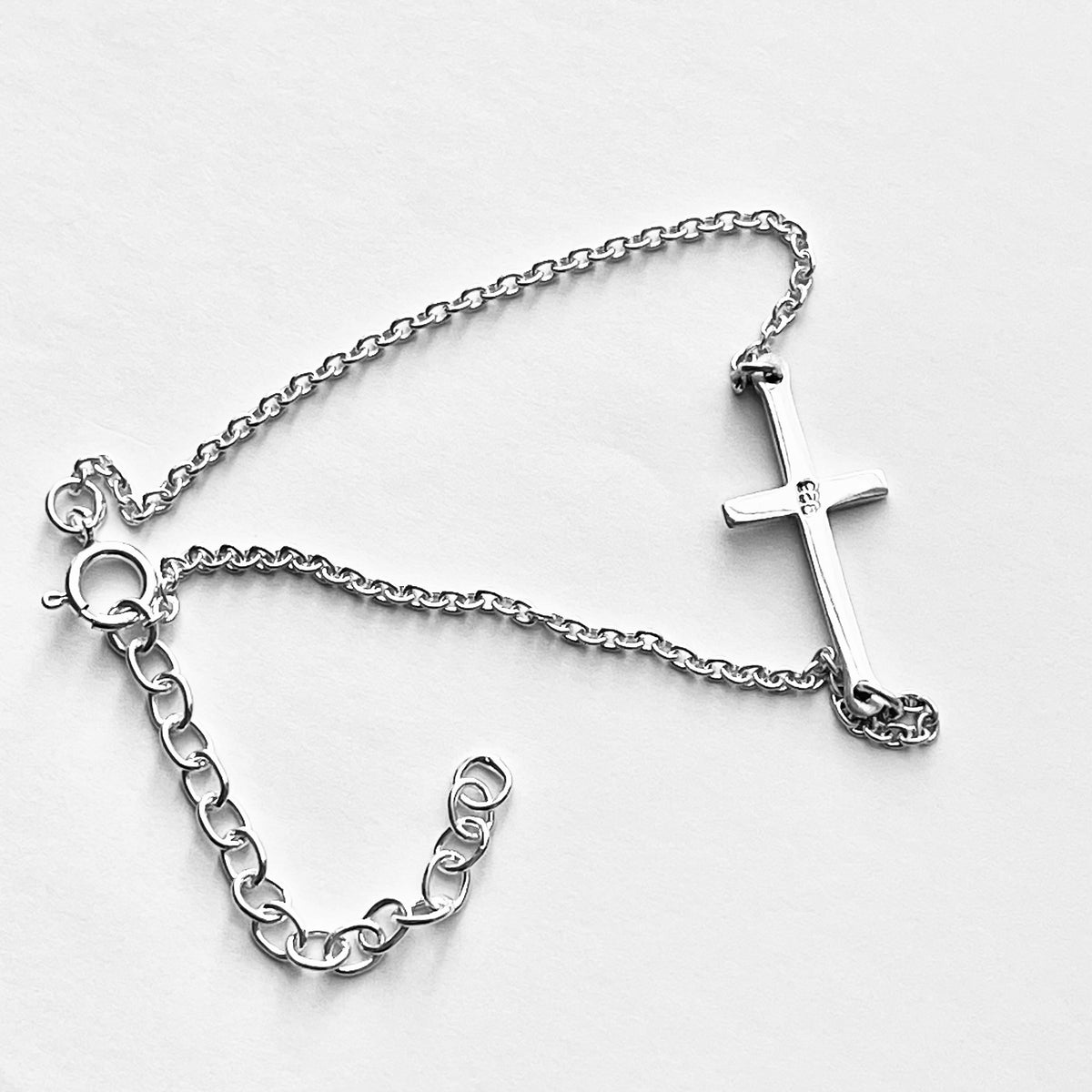 925 Sterling Silver Minimalist Cross Bracelet | Delicate Religious Faith Silver Chain Bracelets