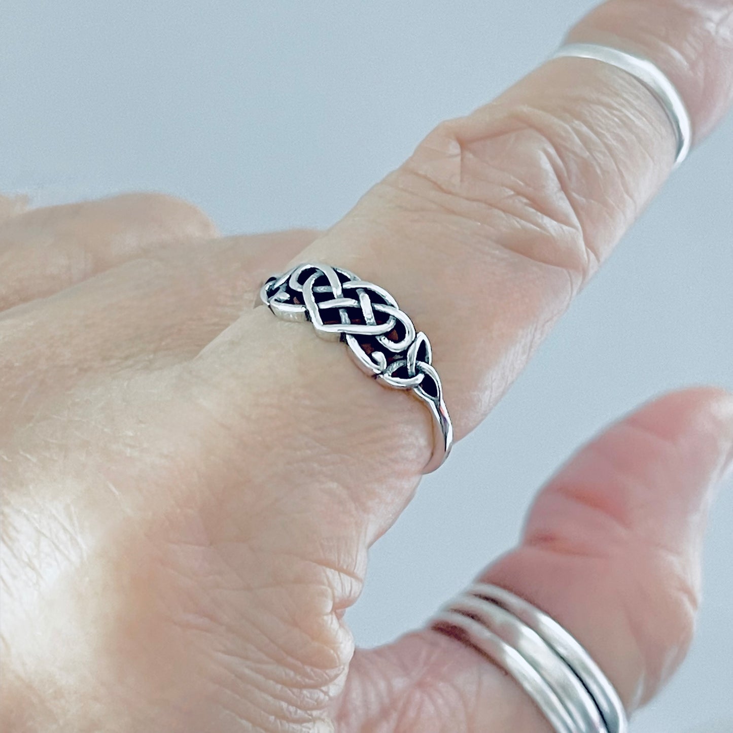 Sterling Silver Small Triquetra and Celtic Heart Ring, Dainty Trinity Knots Jewelry