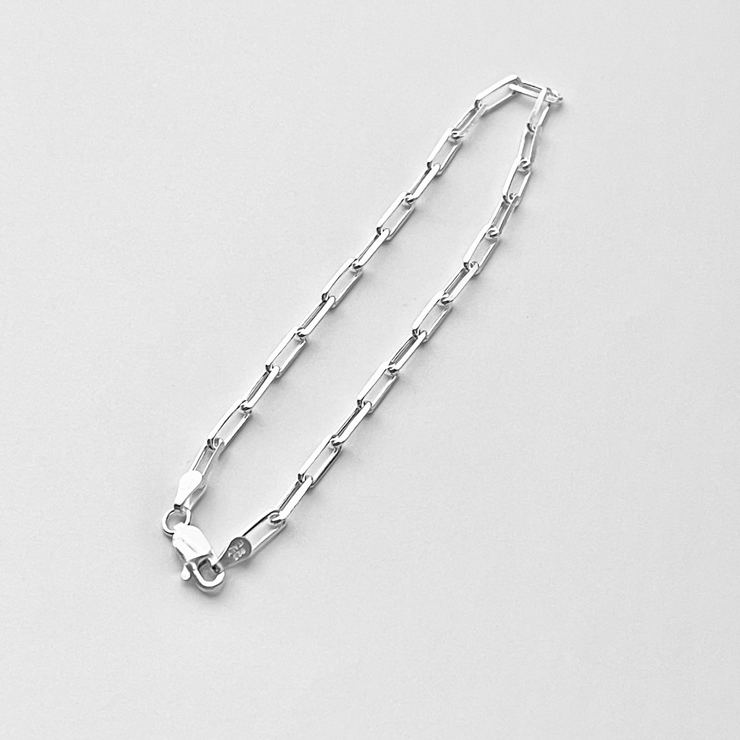 Sterling Silver Unisex High Polish 3mm Staple Bracelet, Silver Link Bracelet, Chain Bracelets