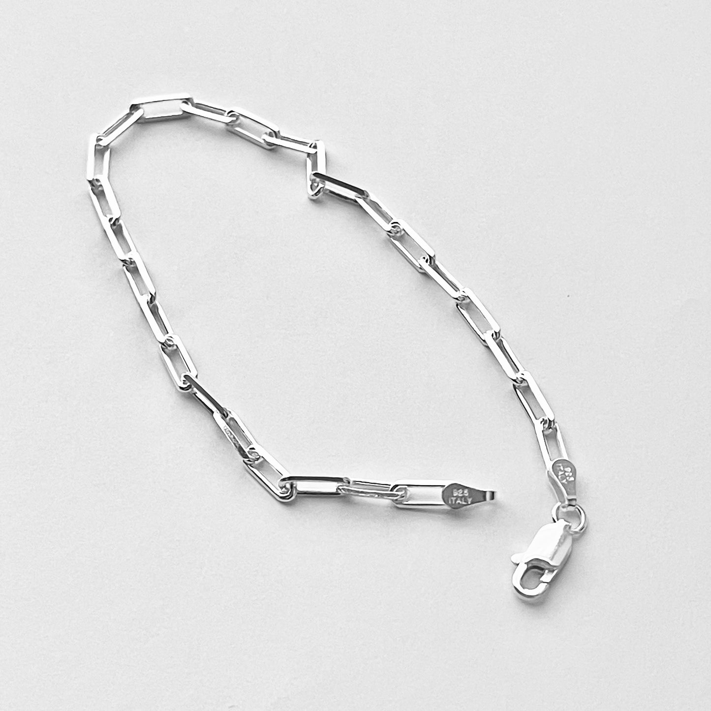 Sterling Silver Unisex High Polish 3mm Staple Bracelet, Silver Link Bracelet, Chain Bracelets